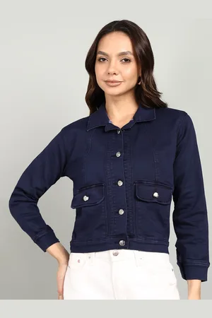 Nifty Women Spread Collar Solid Cotton Casual Denim Jacket