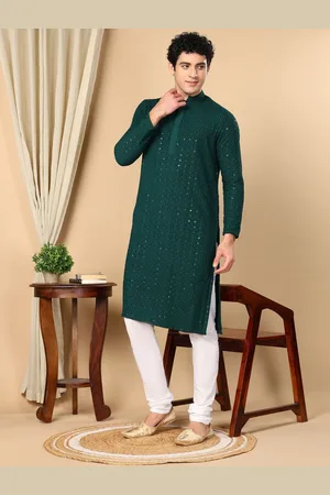 TATTVA Floral Embroidered Sequinned Mandarin Collar Straight Kurta