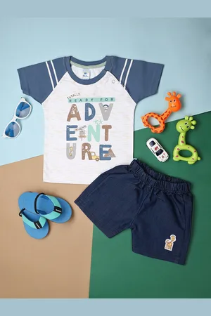 V-Mart Unisex Kids Printed Short Sleeves Round Neck Pure Cotton T-shirt with Shorts