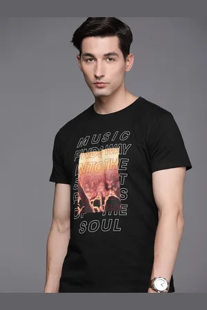 Louis Philippe Men Black Printed Slim Fit Pure Cotton T-shirt