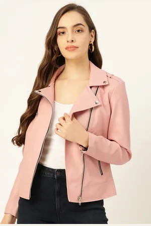 Leather Retail Women Pink & Black Graphic Print Lightweight Leather Jacket