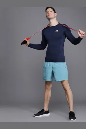 Under Armour Men Navy Blue Brand Logo Compression Heat Gear Armour Training or Gym T-shirt