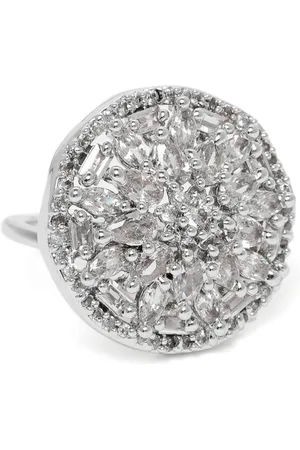 ESTELE Women Rhodium-Plated CZ-Studded Adjustable Finger Ring