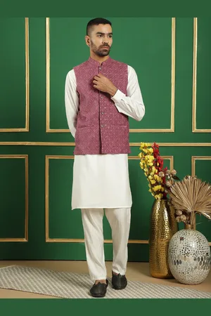 Jompers Mandarin Collar Kurta With Churidar & Nehru Jacket
