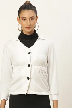 Belle Women White Solid Fleece Lightweight Tailored Jacket