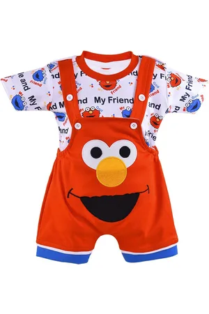 Wish Karo Orange Applique Dungaree With Printed T-Shirt