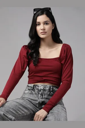 Roadster The Lifestyle Co. Square Neck Puff Sleeves Crop Top