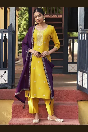 Colors  of Earth Women Embroidered Regular Kurta with Trousers & With Dupatta