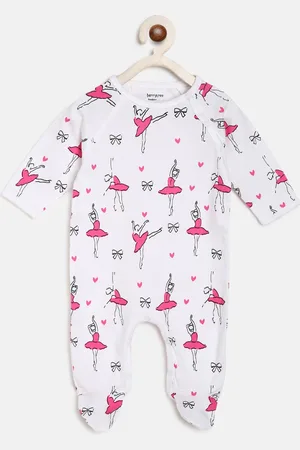 berrytree Kids Pink & White Printed Organic Cotton Sustainable Rompers