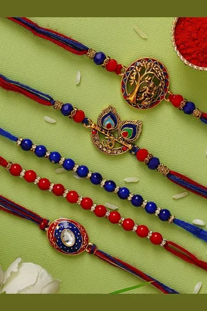 eCraftIndia Pack of 5 Designer Rakhis and Roli Chawal Pack