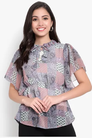 Moda Rapido Print Tie-Up Neck Georgette Top
