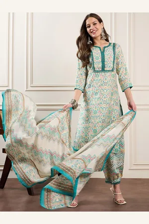 House of Pataudi Floral Printed Straight Kurta With Trouser And Dupatta