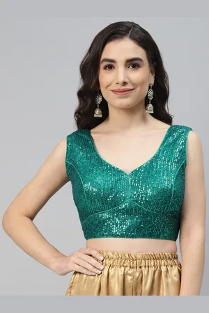 SHOPGARB Women Teal Green Sequined Padded Saree Blouse