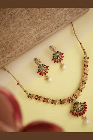 ATIBELLE Gold-Plated Stones Necklace & Earrings Set