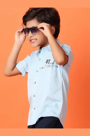 V-Mart Boys Classic Spread Collar Typography Printed Cotton Casual Shirt