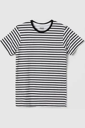 Max Collection Boys Striped V-Neck Drop-Shoulder Sleeves Raw Edge T-shirt