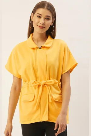 Belle Women Yellow Solid Fleece Lightweight Tailored Jacket