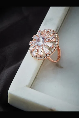 ATIBELLE Rose Gold-Plated Stone-Studded Adjustable Finger Ring