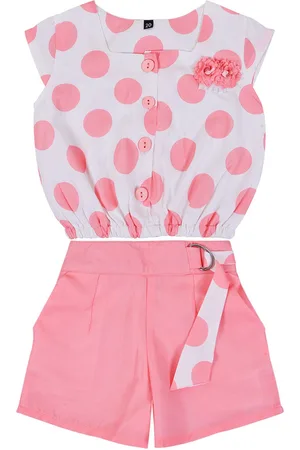Wish Karo Girls Peach-Coloured & White Printed Top with Shorts