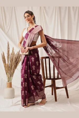 DIVASTRI Floral Banarasi Organza Soft Silk Wine Saree
