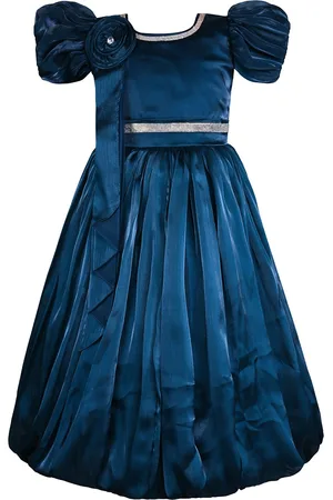Wish Karo Girls Puff Sleeves Silk Fit & Flare Maxi Dress