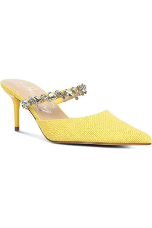 London Rag Diamante Pointed Toe Embellished Canvas Stiletto Mules