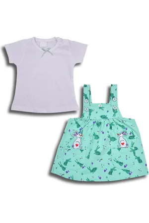 Wish Karo Infant Girls Printed Pure Cotton Top with Skirt