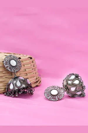 Krelin Sterling Silver Dome Shaped Oxidised Jhumkas