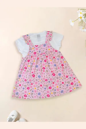 MeeMee Girls Shoulder Straps Flutter Sleeve Floral Print Fit & Flare Dress