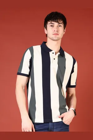 V-Mart Men Striped Polo Collar Pockets T-shirt