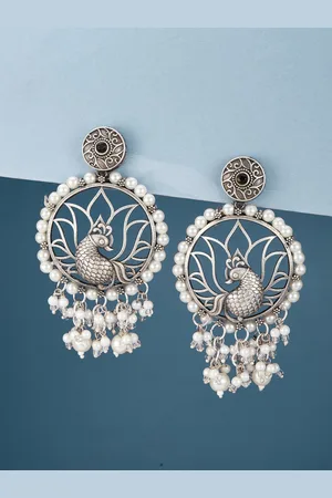 ATIBELLE Silver-Plated Beaded Contemporary Drop Earrings