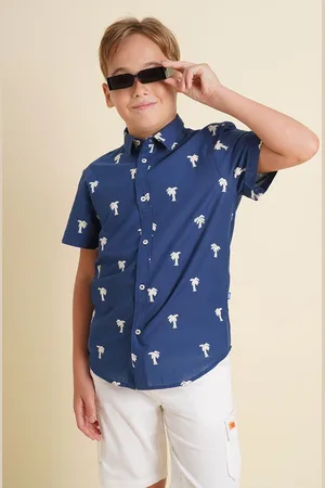 JACK & JONES Boys Spread Collar Conversational Printed Cotton Casual Shirt