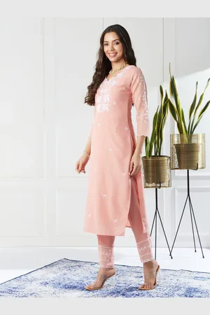Colors  of Earth Floral Embroidered Round Neck Straight Kurta With Trousers And Dupatta