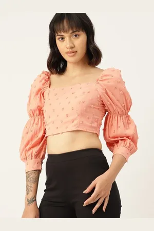 DressBerry Women Self Design Square Neck Puff Sleeve Blouson Top