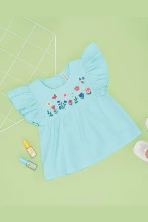 Pantaloons Floral Embroidered Puff Sleeve Cotton Top