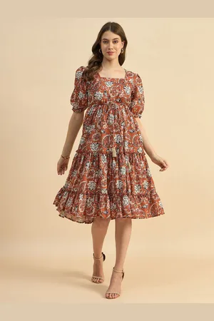 Azira Floral Print Puff Sleeve Fit & Flare Midi Dress