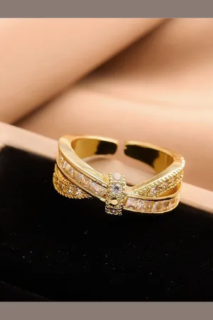 Myki Gold-Plated Stones-Studded Stainless Steel Adjustable Finger Ring