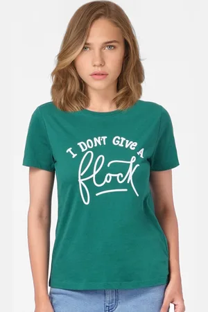 ONLY Women Green Typography Printed Cotton T-shirt