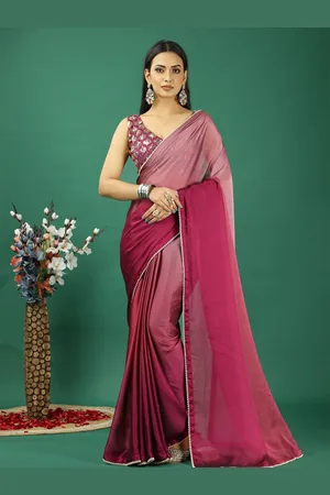 DIVASTRI Ombre Beads and Stones Satin Banarasi Saree