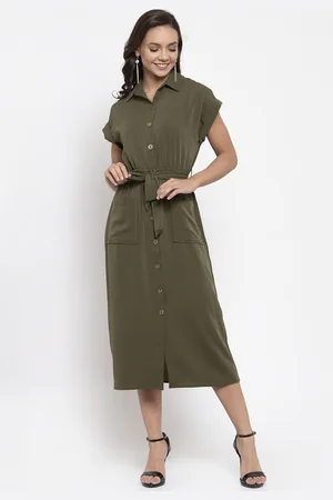 Gipsy Women Olive Green Solid Shirt Dress