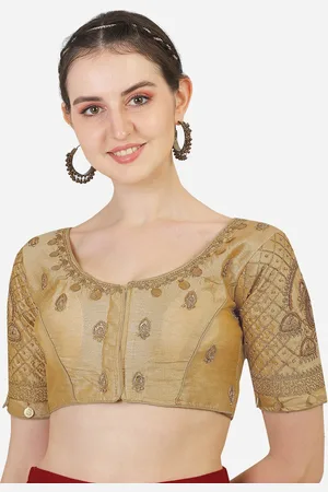 PUJIA MILLS Women Beige Embroidered Saree Blouse