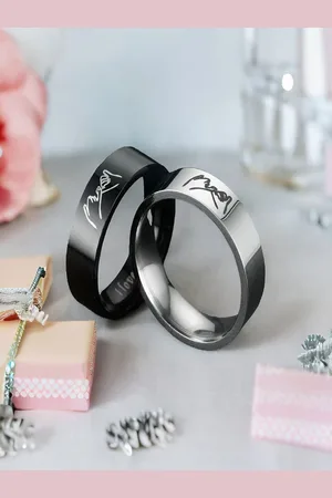 DIVASTRI Set Of 2 Silver-Plated I Love You Engraved Promise Couple Rings