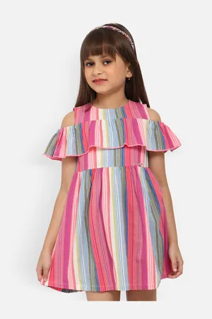Nauti Nati Girls Striped Cold-Shoulder Ruffled Crepe A-Line Dress