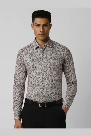 V Dot Men Spread Collar Abstract Printed Cotton Slim Fit Formal Shirt