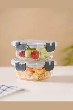 Nestasia 2 Pcs Airtight Glass Food Storage Container Fluted 300ml