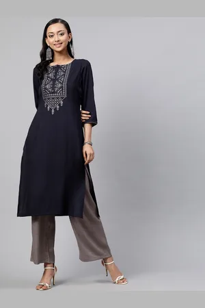 indo street Ethnic Motifs Yoke Design Thread Work Straight Kurta with Palazzos