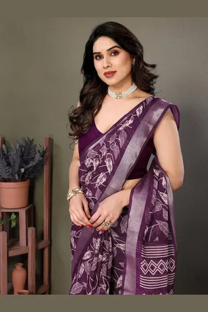 Moda Rapido Floral Zari Linen Blend Saree