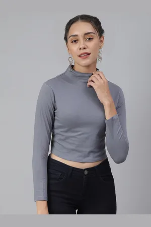 Cation Grey Solid Fitted Crop Top