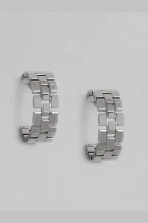 Calvin Klein Textured Brass Plated Classic Stainless Steel Half Hoop Earrings