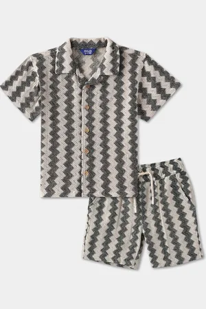 R&B Boys Striped Shirt Collar Shirt With Shorts